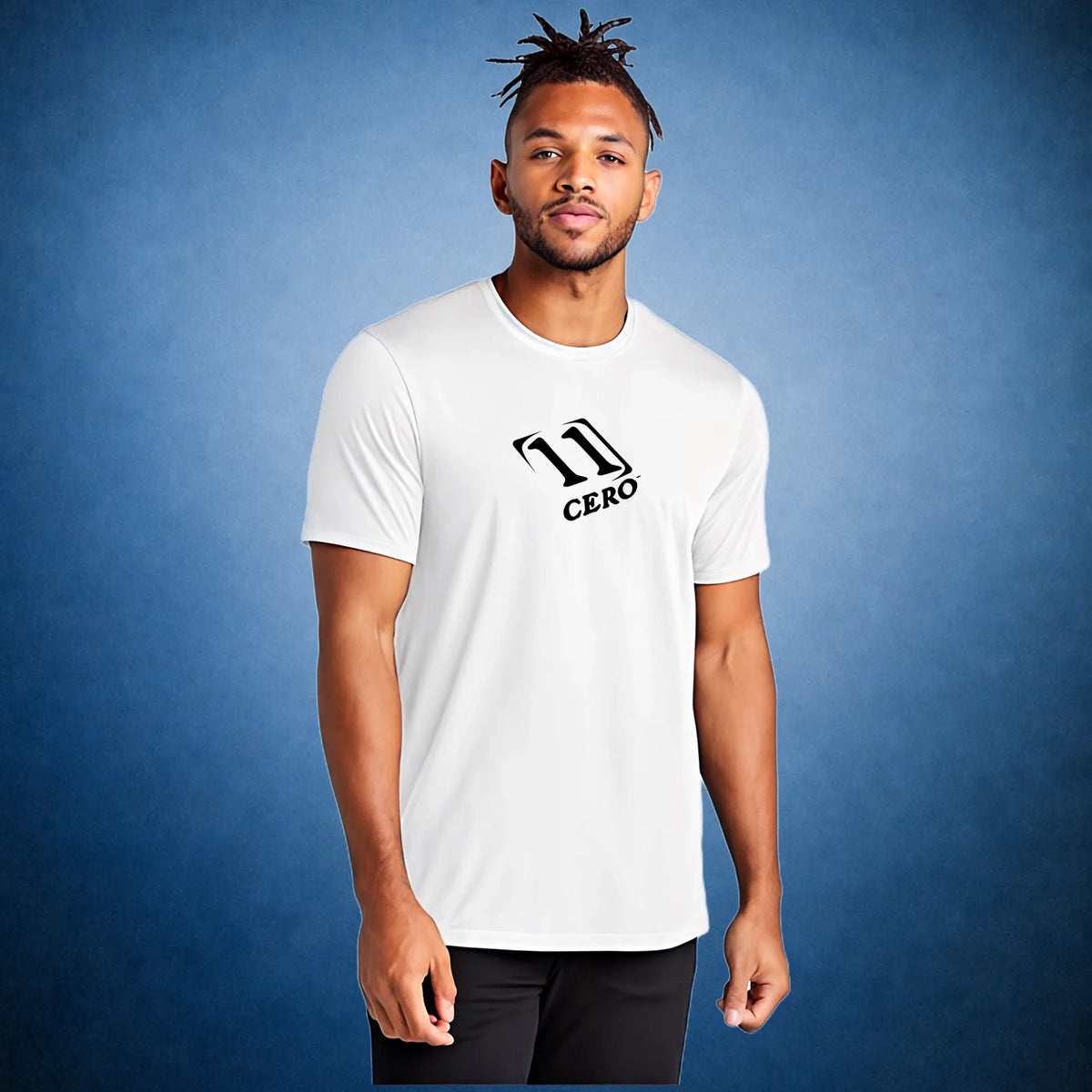 11 Cero Active Home Tee in White, on model