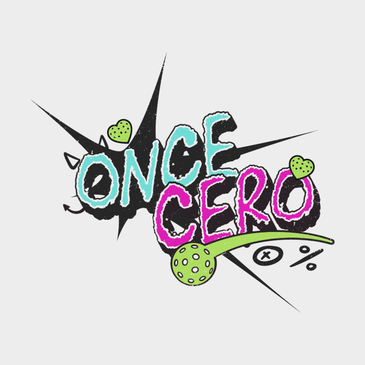 Once Cero Cyber Punk tee graphic: ONCE CERO in teal and magenta with a pickleball