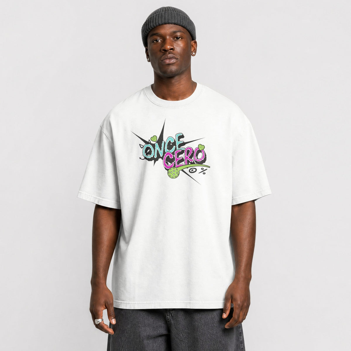 Once Cero Cyber Punk Active Wear Tee in White, on model