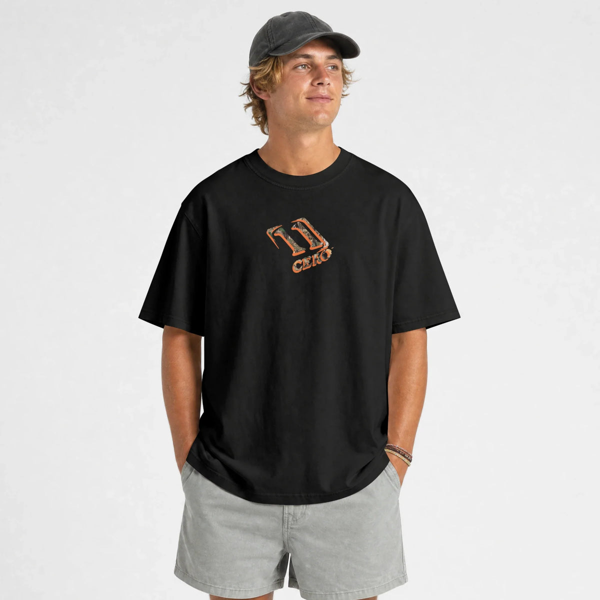 Hunter Home Tee in Black, front on model